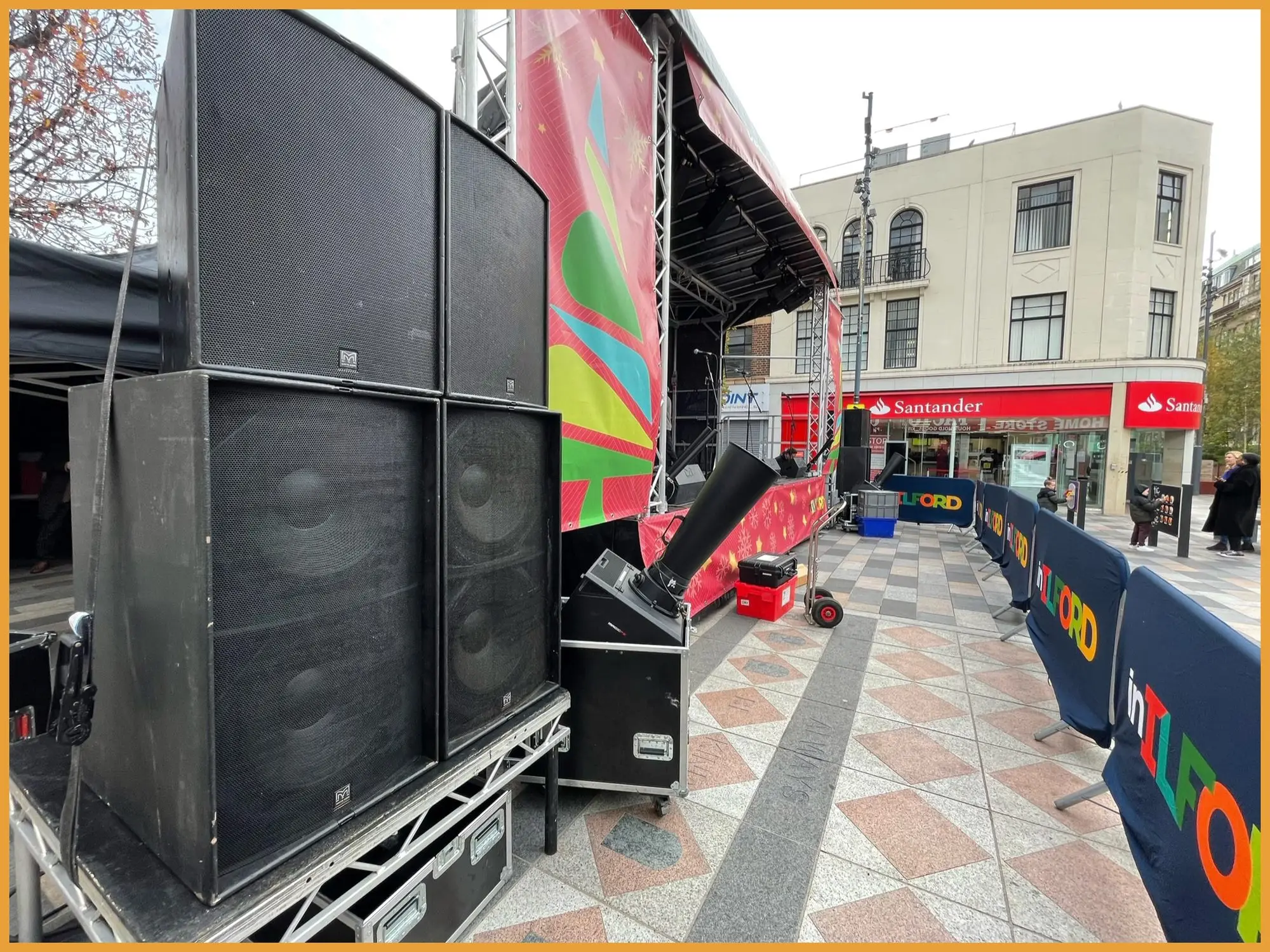 Martin Audio speakers stacked beside the stage