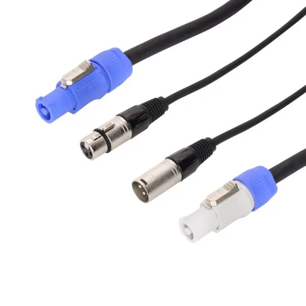 PowerCon & 3 Pin DMX Combination Cable – 1.5m (Grey Tape – Yellow Tape DMX)