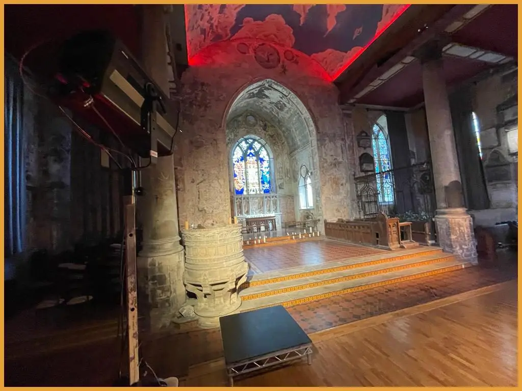 Litedeck platform stage in front of the chancel at The Mount Without